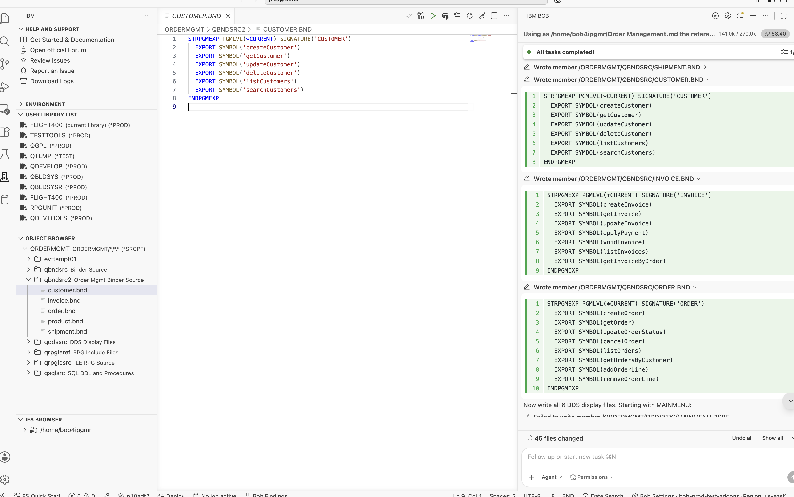 Customer binder source in QBNDSRC2 with quoted mixed-case export symbols